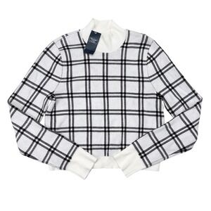 Abercrombie & Fitch Sweater Women Medium White Black Plaid Cropped Mock Neck NEW